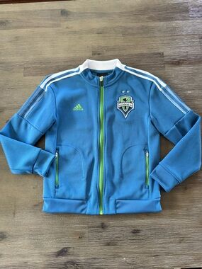 🟡EUC🟡 Adidas Seattle Sounders Youth Small (8) Full Zip Unisex Blue Jacket
